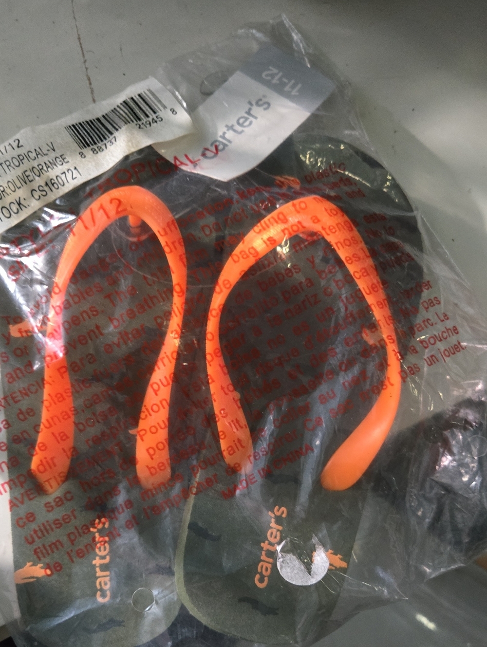 Carter's Orange and Olive Flip Flops